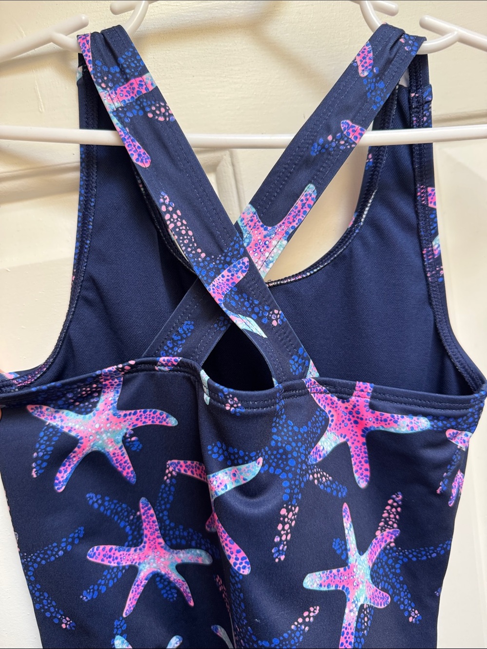 Lands End Girls size 6-7 S Navy Blue w/ Pink & Green Starfish 1 Piece Swimsuit - Picture 15 of 17